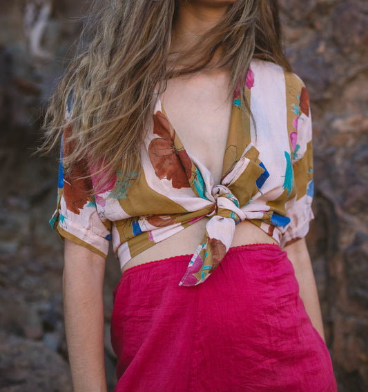 Vintage Floral Oversized Knot Blouse — detail