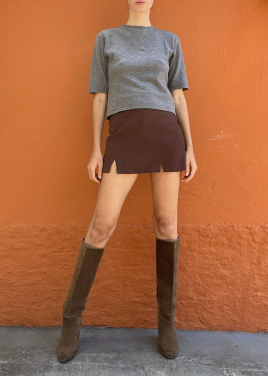 Wool Max Mara shirt, Grey vintage designer clothing, Made in Italy warm winter undershirt, Virgin wool woman top