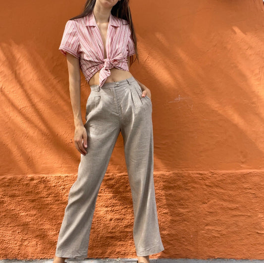 70s vintage blouse, Pink striped shirt, Lightweight retro groovy top, Valentine's day clothing, Summer blouse, Unisex collared oxford shirt