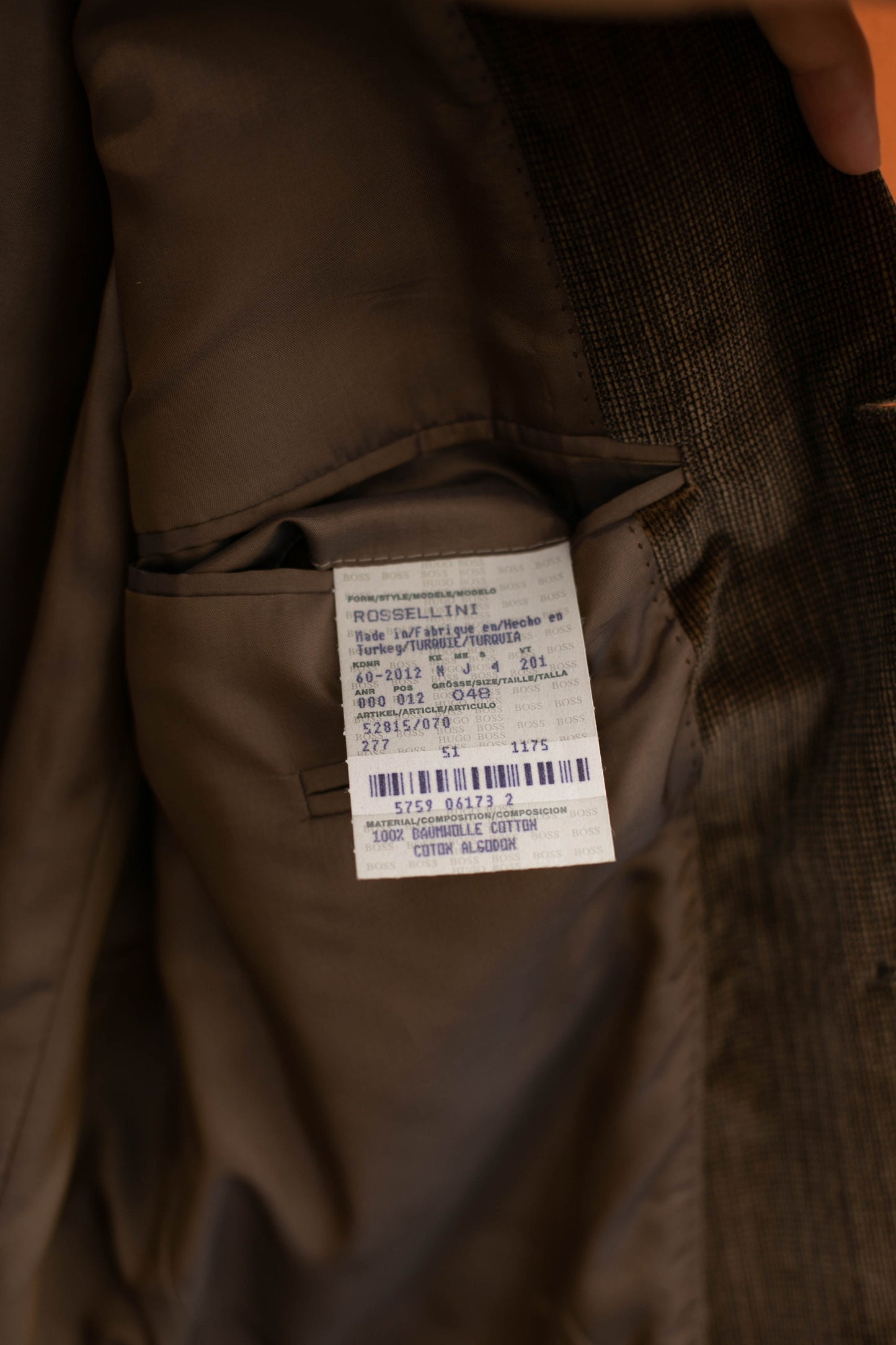 Boss Hugo Boss cotton velour blazer jacket, Rossellini model, Smart brown elegant men's formal double breasted blazer,