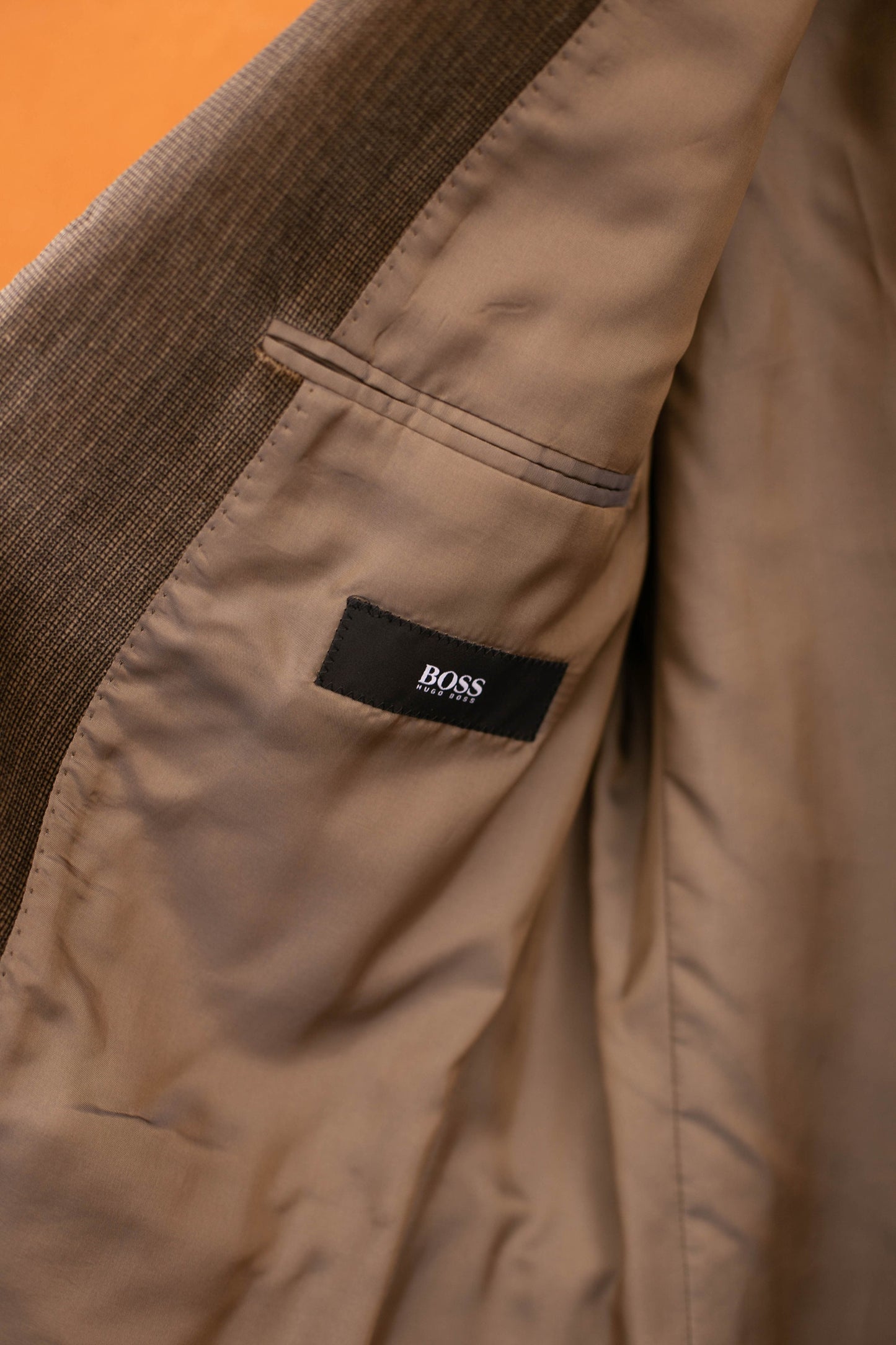 Boss Hugo Boss cotton velour blazer jacket, Rossellini model, Smart brown elegant men's formal double breasted blazer,