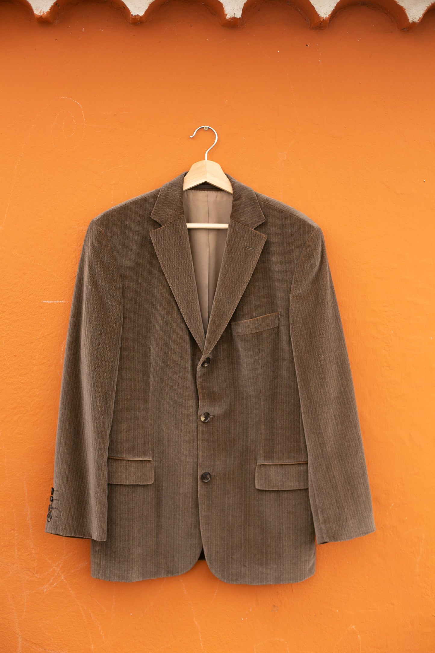 Boss Hugo Boss cotton velour blazer jacket, Rossellini model, Smart brown elegant men's formal double breasted blazer,