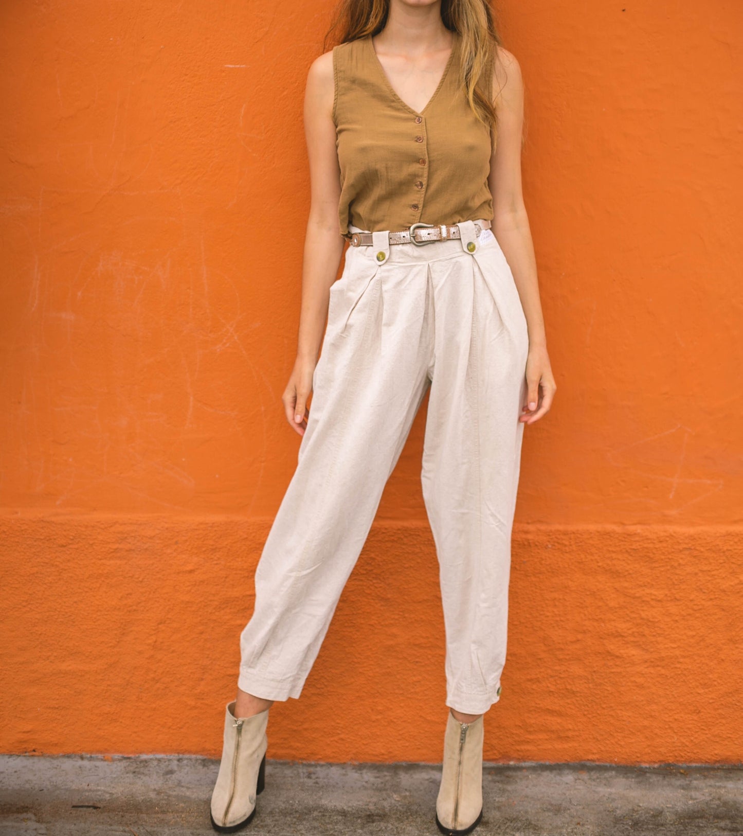 American Vintage brown waistcoat, Vintage cotton summer gilet, Natural coloured mediterranean beach clothing, L
