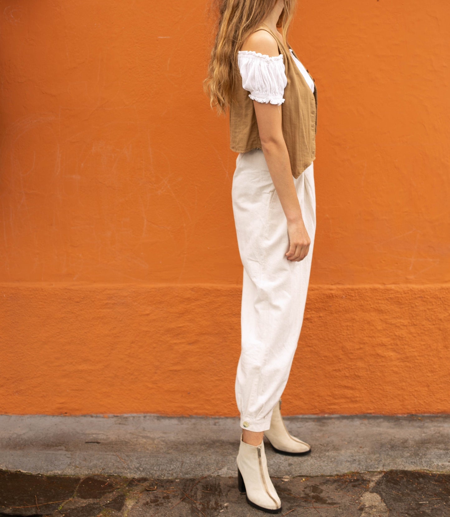 American Vintage brown waistcoat, Vintage cotton summer gilet, Natural coloured mediterranean beach clothing, L