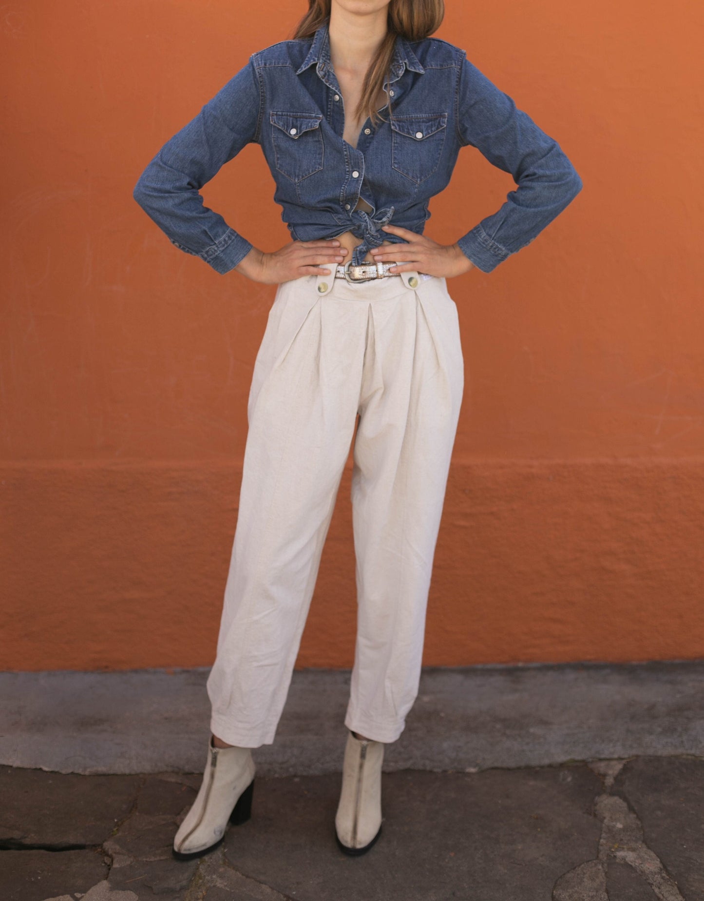 Vintage FIORUCCI dark blue denim woman button down, Cool Jeans shirt, Retro aesthetic, Women's long sleeve blouse, l
