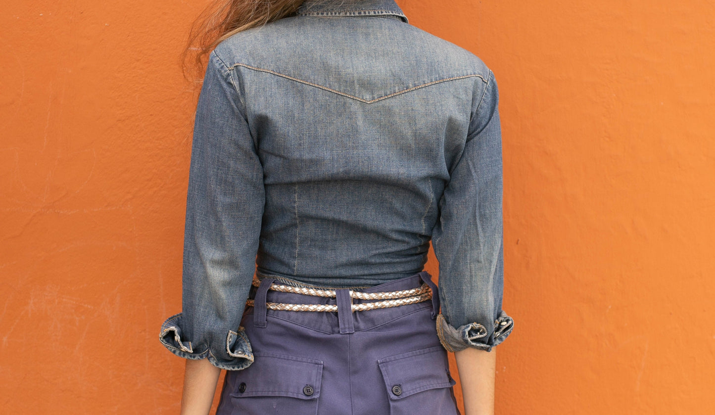 Lee Vintage button up, denim blue woman shirt, Jeans blouse, Retro aesthetic,