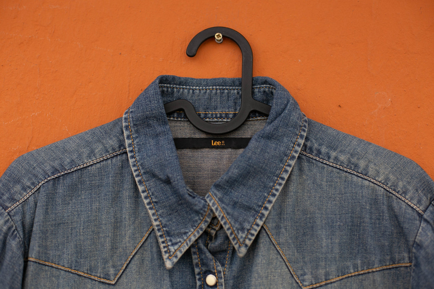 Lee Vintage button up, denim blue woman shirt, Jeans blouse, Retro aesthetic,