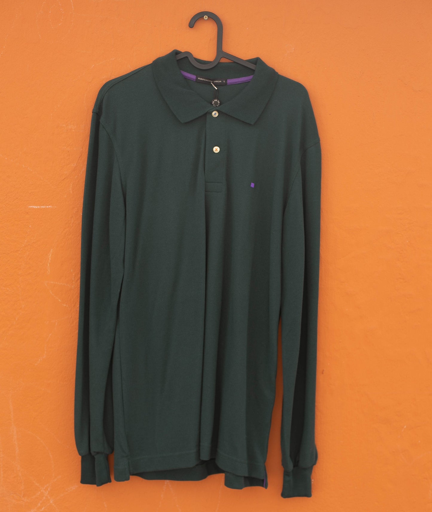 purificacion garcia dark green smart jumper, Long sleeved polo shirt, Unworn cotton t-shirt, Secondhand branded clothing, L
