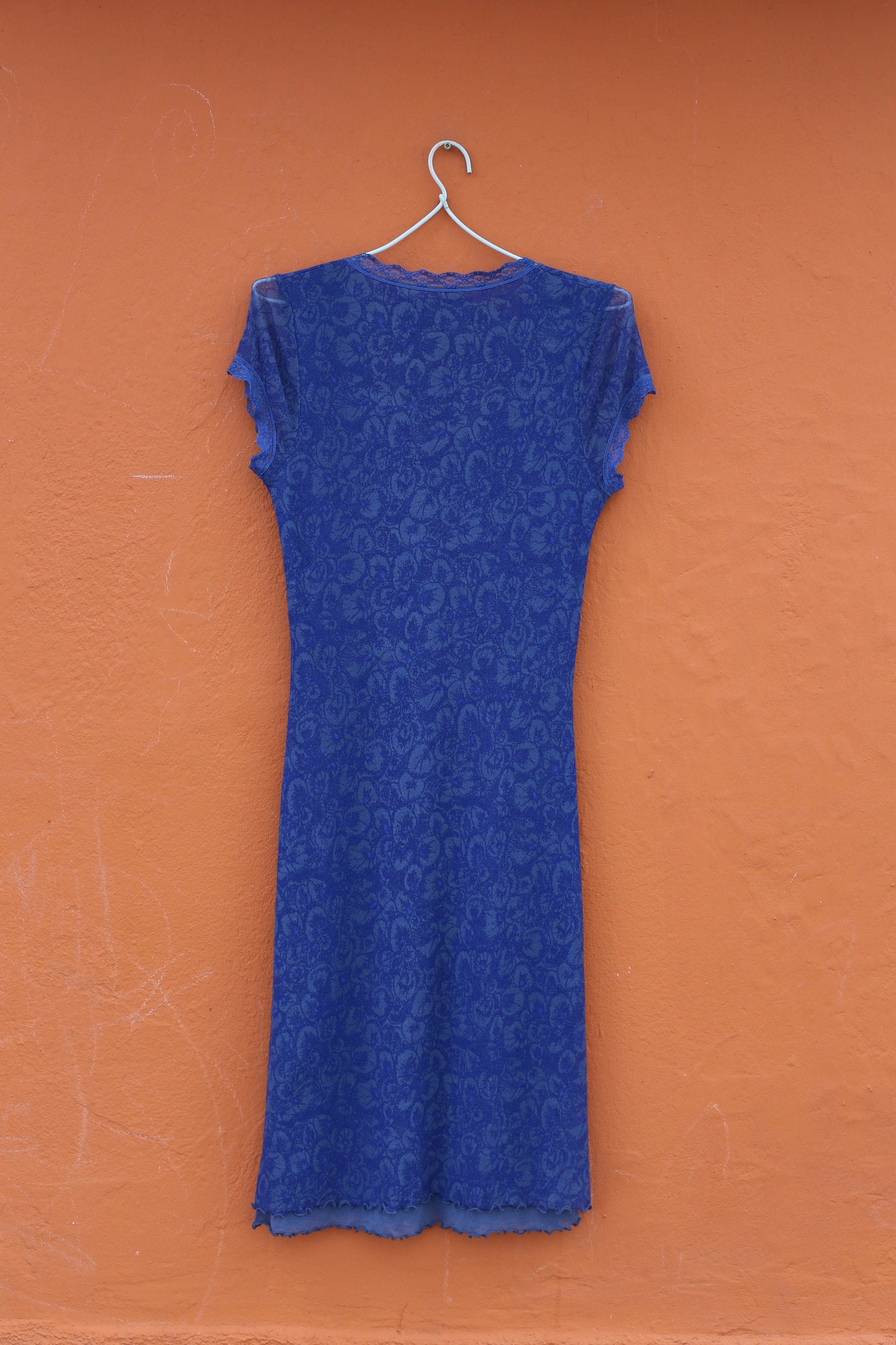 90s blue midi dress, Elegant formal dress, Sissy Boy Vintage Blue Lace Dress - Figure-Flattering Feminine Chic