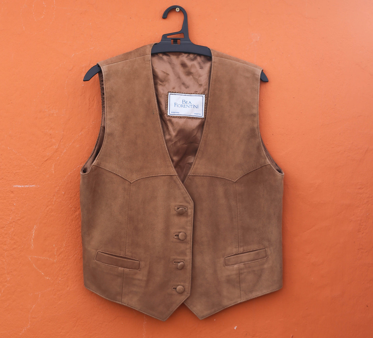 Vintage light brown genuine leather waistcoat, Beo Fiorentini calf leather vest