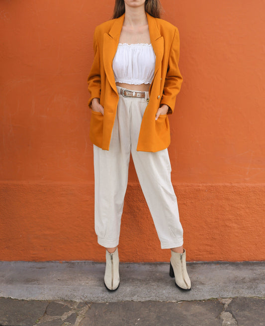 Orange wool vintage blazer, Emily in Paris colourful statement aesthetic, Smart bold Girl boss clothing, Size USA L