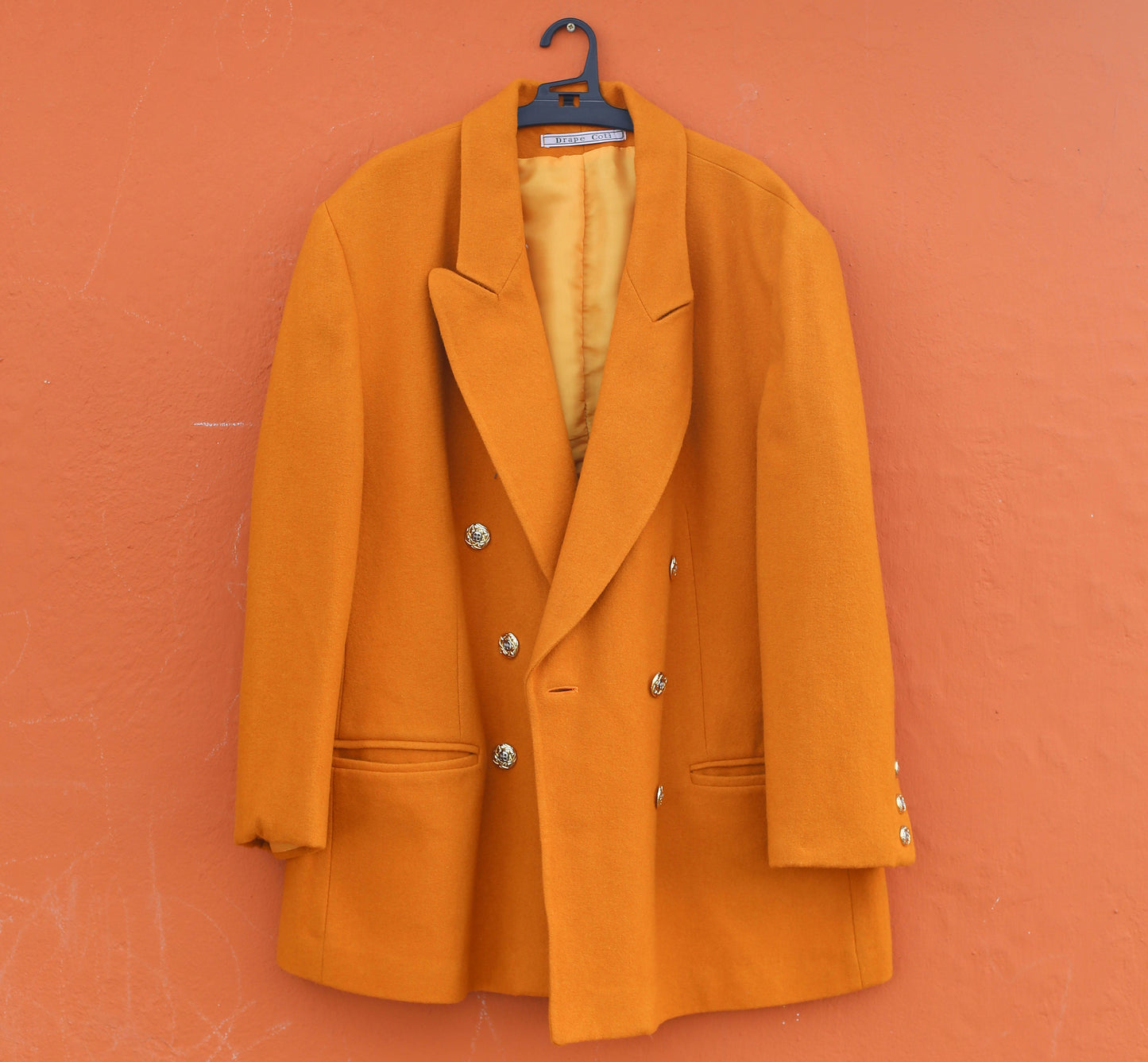 Orange wool vintage blazer, Emily in Paris colourful statement aesthetic, Smart bold Girl boss clothing, Size USA L