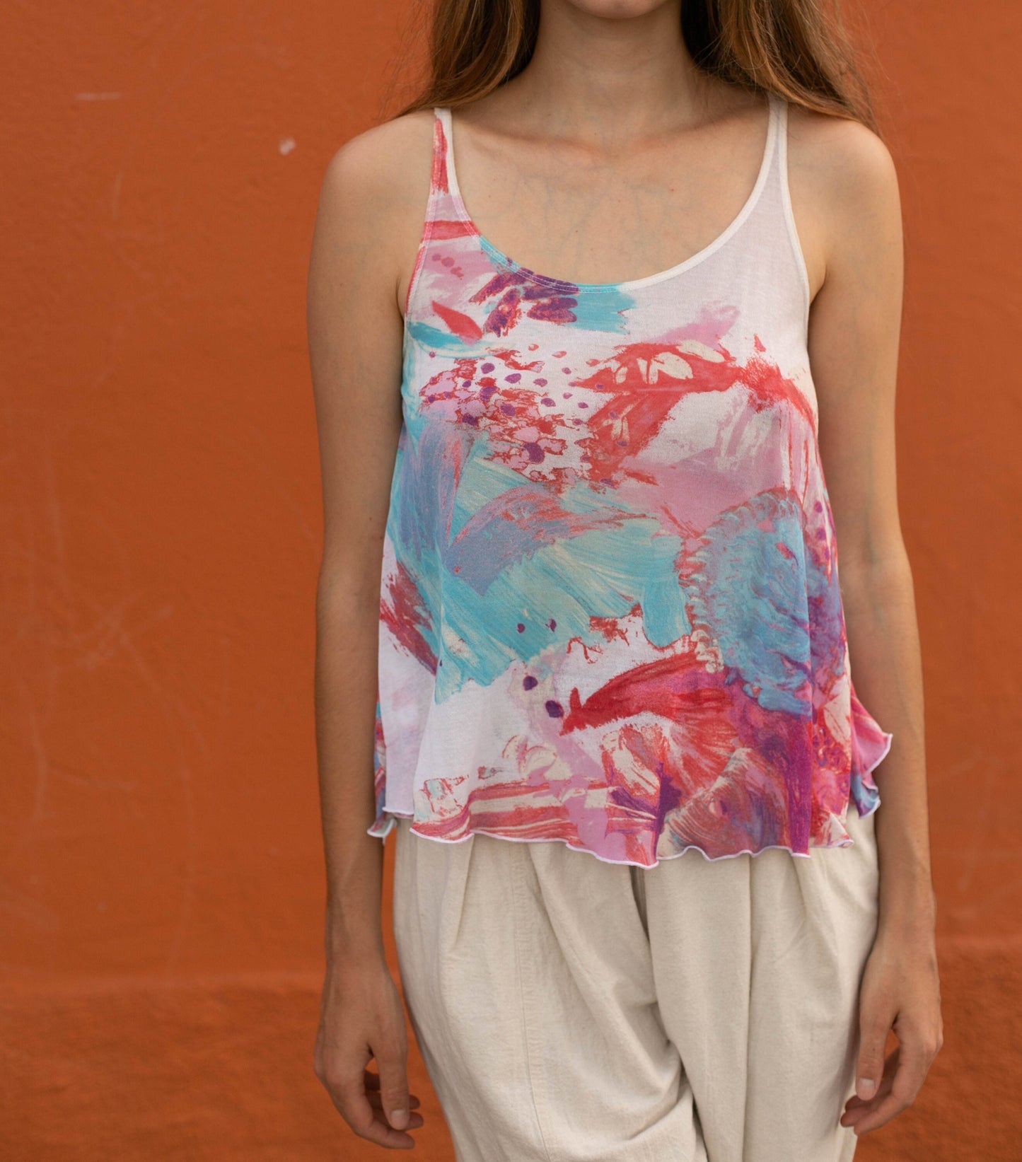Vintage Y2K Krizia Jeans camisole, Colourful tank top, Pink and blue sheer top, See through net shirt, lightweight summer clothing, USA 8