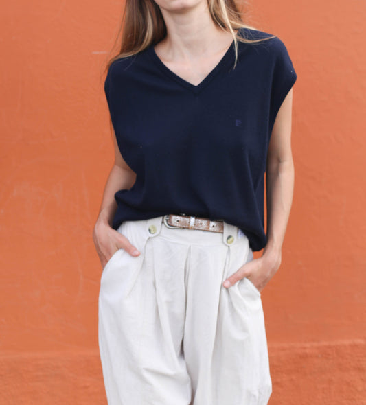 Pierre Cardin Navy Vintage Sweater Vest – Dark Academia Style Wool Blend Unisex Knit