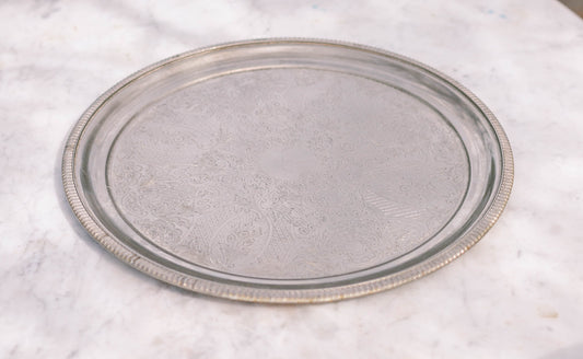 Cavalier's English Splendor – Silver Plated round Serving Dish, Brass plated marrokish delicates platter, aperitive tray