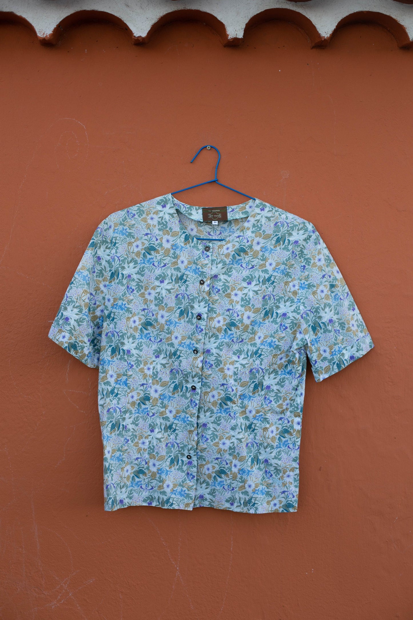 Floral vintage women's blouse, Retro flower pattern shirt, Cute summer top, Long sleeve button up, Feminine shirt