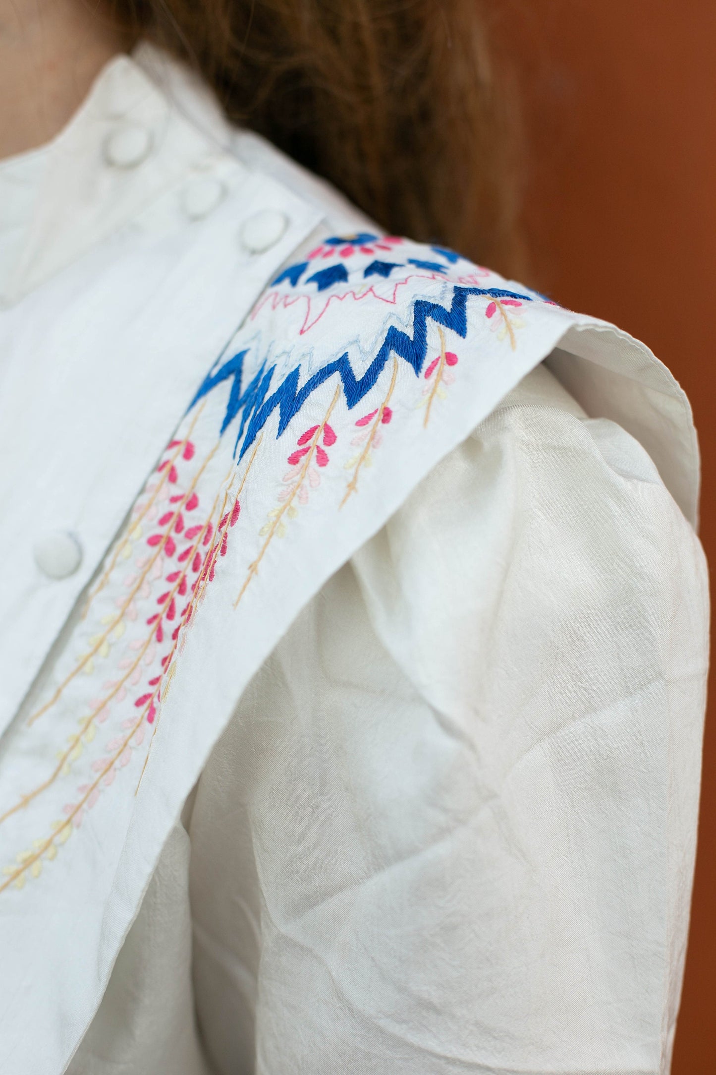 80s vintage woman blouse with shoulders, Bohemian Embroidered Blouse, Statement piece button up top, Vintage woman clothing