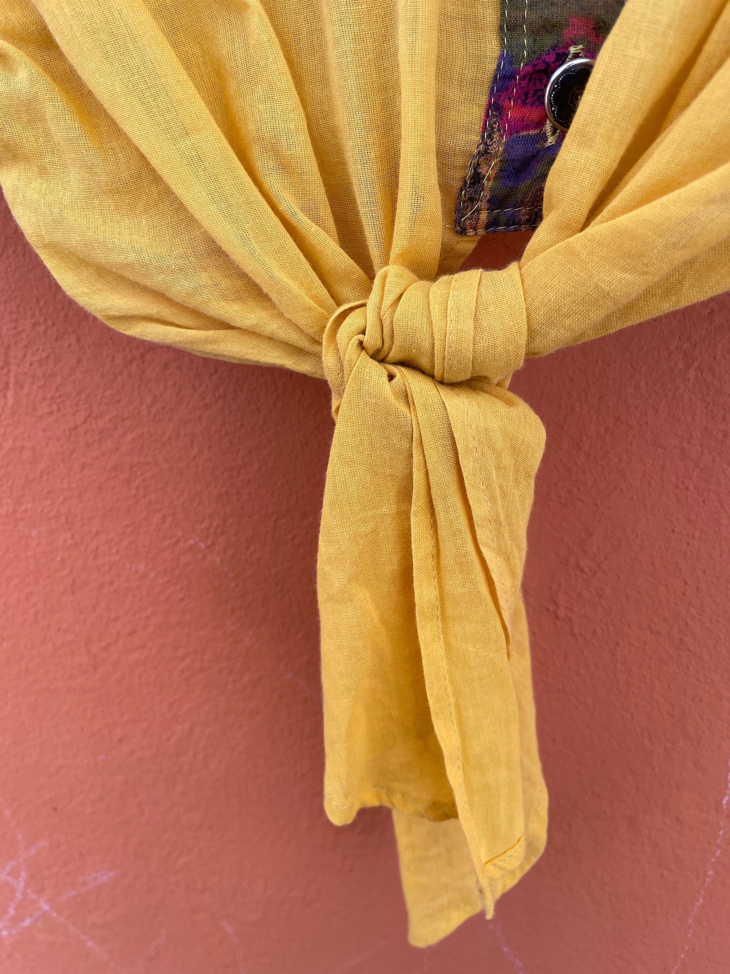 Yellow vintage cotton crop top, Knot tied vibrant blouse, Cute retro shirt,