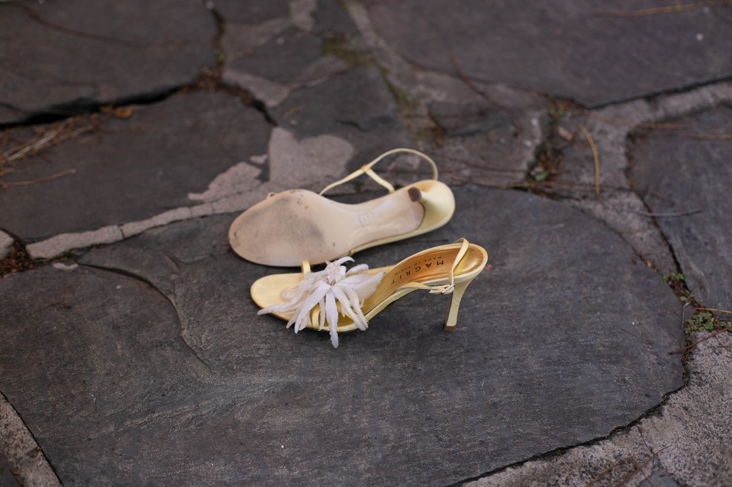 Vintage Magrit Floral Heels – Yellow Satin Sandals – EU 38