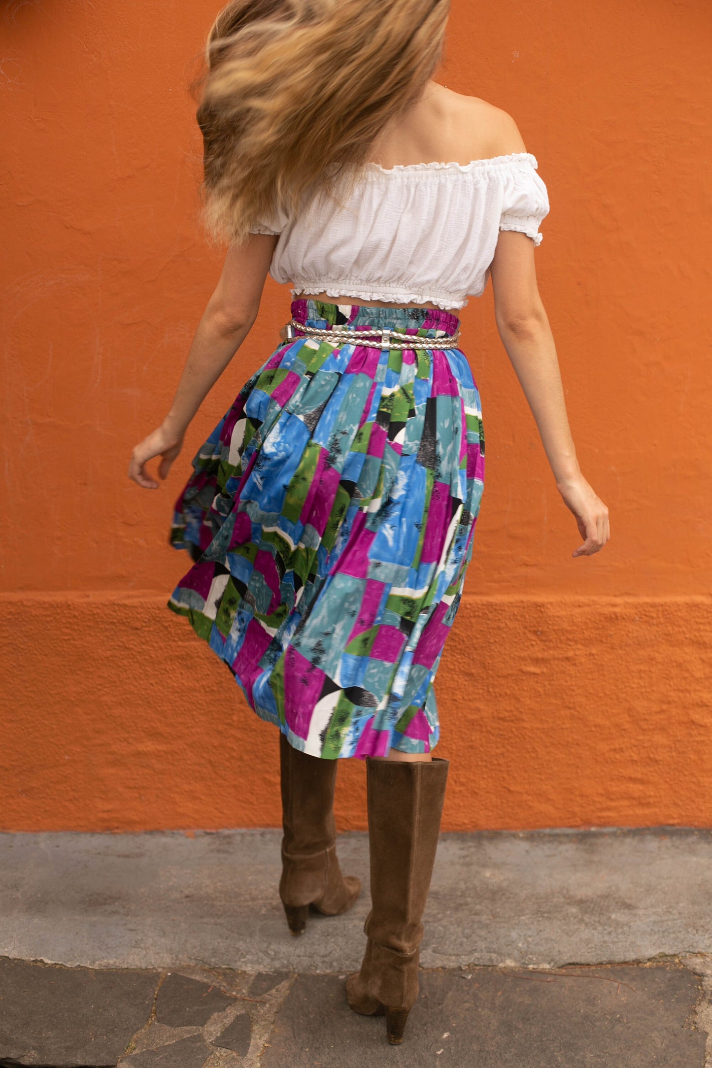 Vintage lightweight summer skirt, midi skirt, High waist spring skirt, Cute unique retro feminine clothing, L