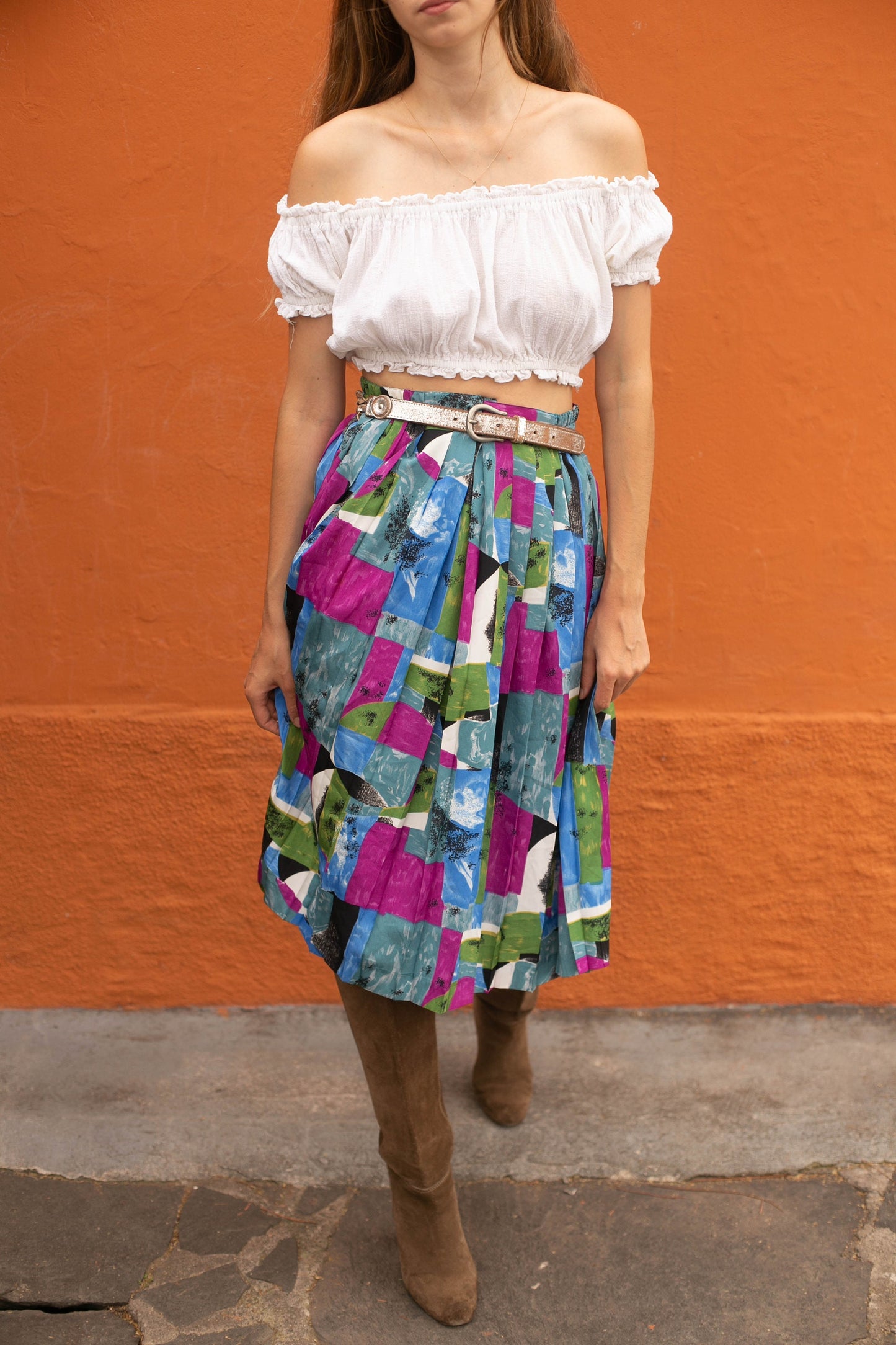 Vintage lightweight summer skirt, midi skirt, High waist spring skirt, Cute unique retro feminine clothing, L