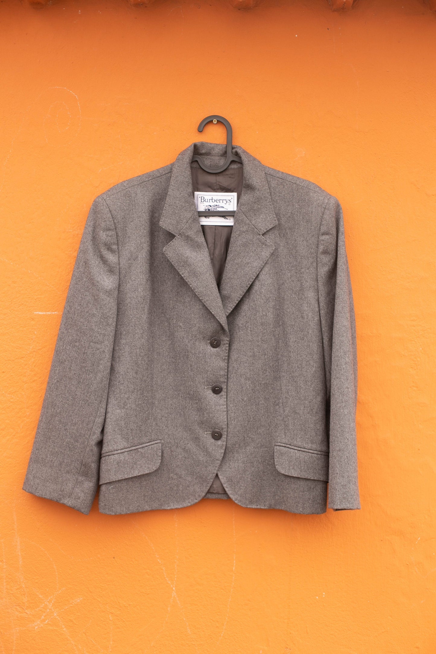 Wool 90s Burberrys' grey woman coat, Smart designer blazer jacket, Burberry London Pure Wool Blazer, US Size: 8–10