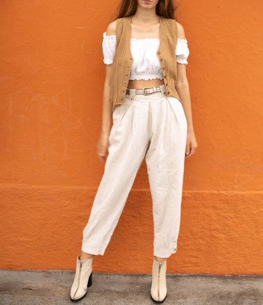 American Vintage brown waistcoat, Vintage cotton summer gilet, Natural coloured mediterranean beach clothing, L