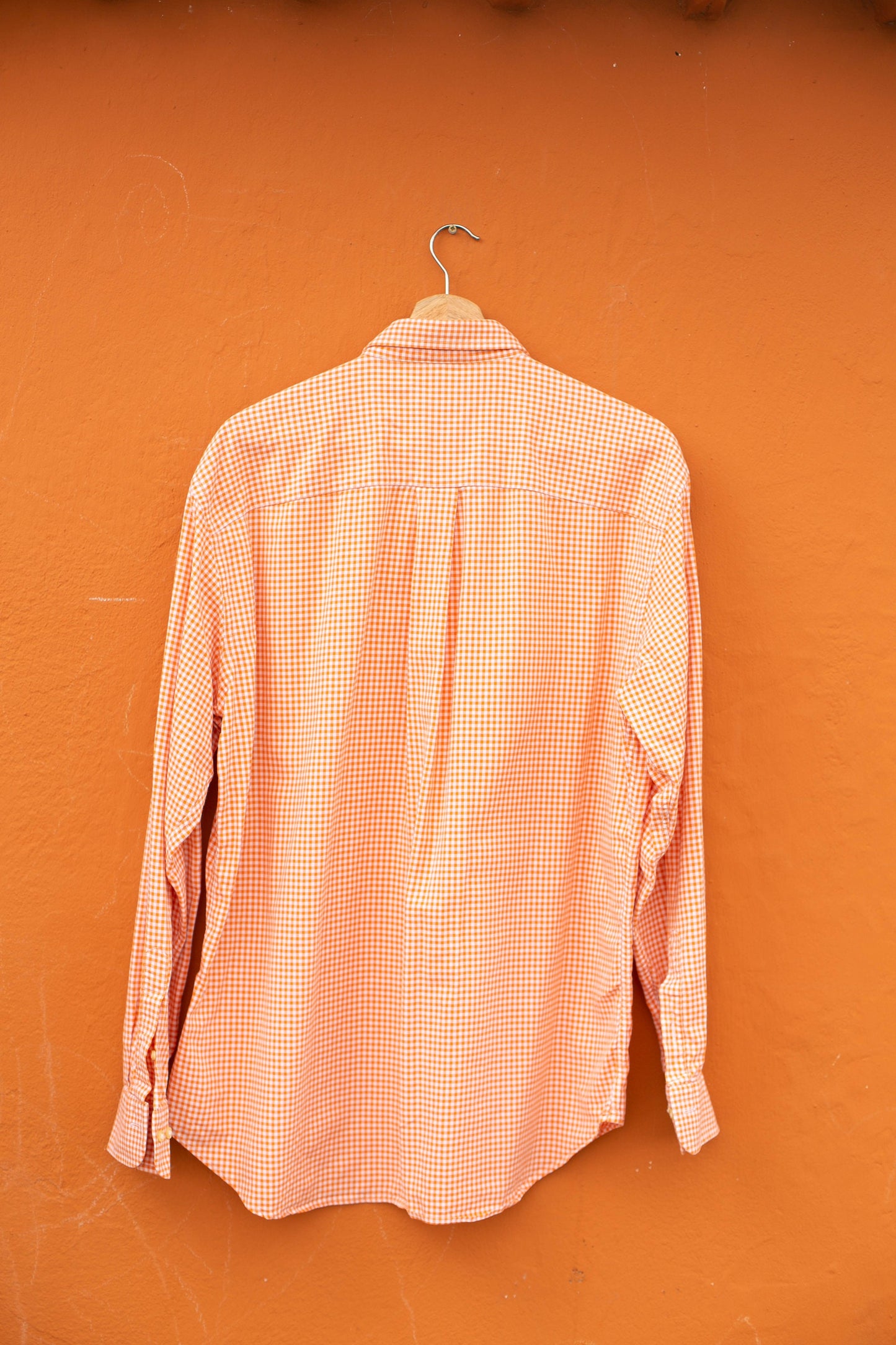 Vintage Burberry London checkered orange button up shirt, Collared long sleeve design shirt, Oxford summer blouse, US L - XXL