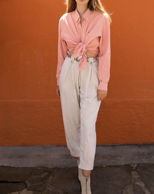 Vintage Burberry London checkered orange button up shirt, Collared long sleeve design shirt, Oxford summer blouse, US L - XXL