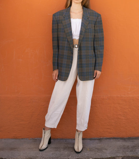 Canali Milano virgin wool blazer jacket, Plaid vintage blue Dark academia blazer, Unisex oversized smart blazer, Boxy fit tweed jacket