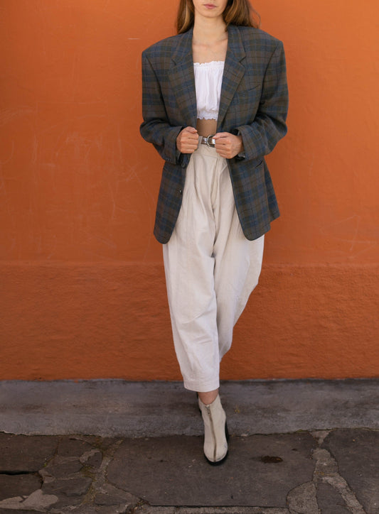 Plaid Virgin Wool Blazer Jacket — detail