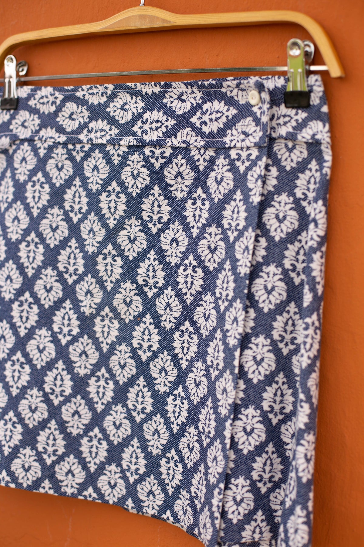 Blue and White Jacquard Vintage Mini Skirt, Y2K Aesthetic