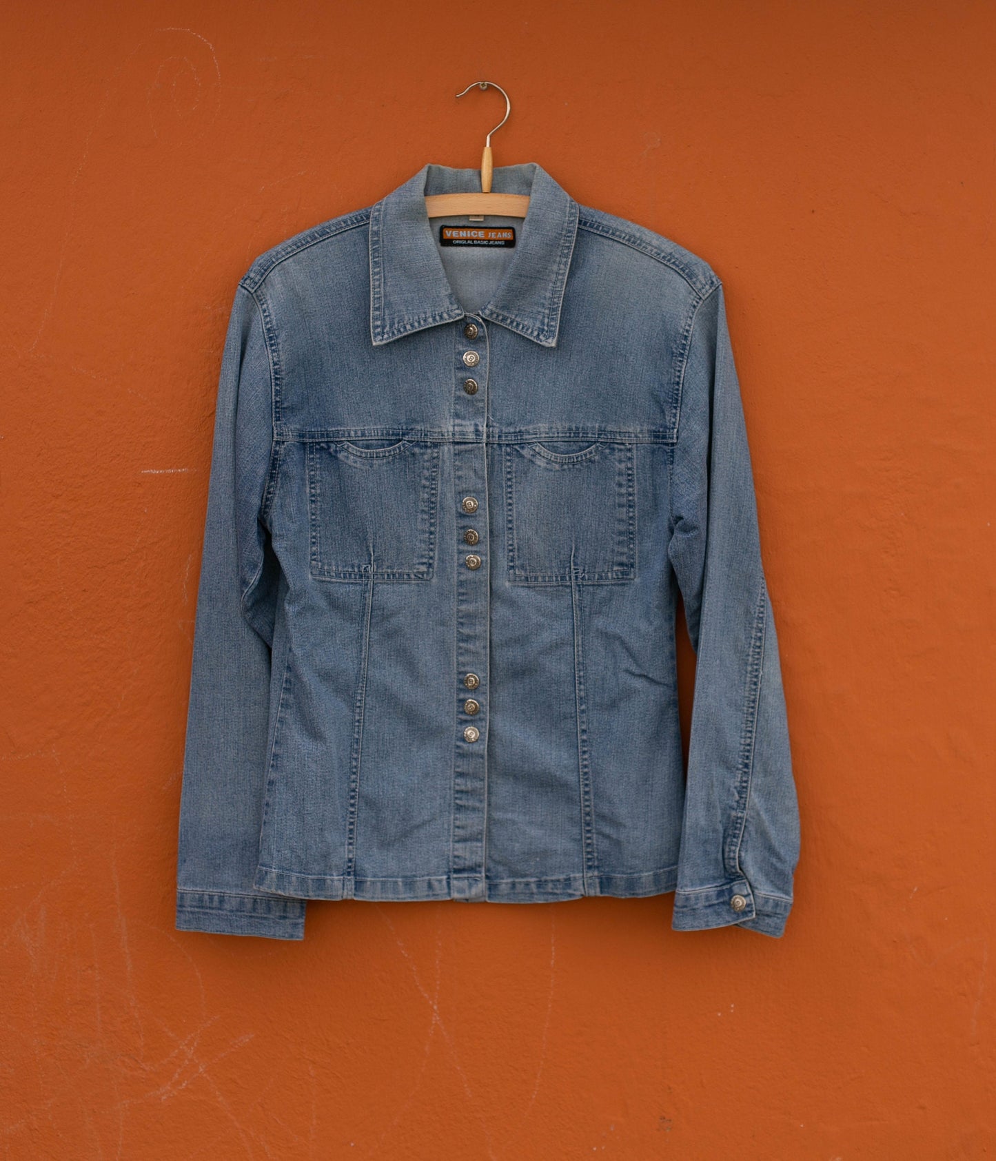 Y2k denim on denim blouse, 80s Vintage jeans shirt, 90s aesthetic, M