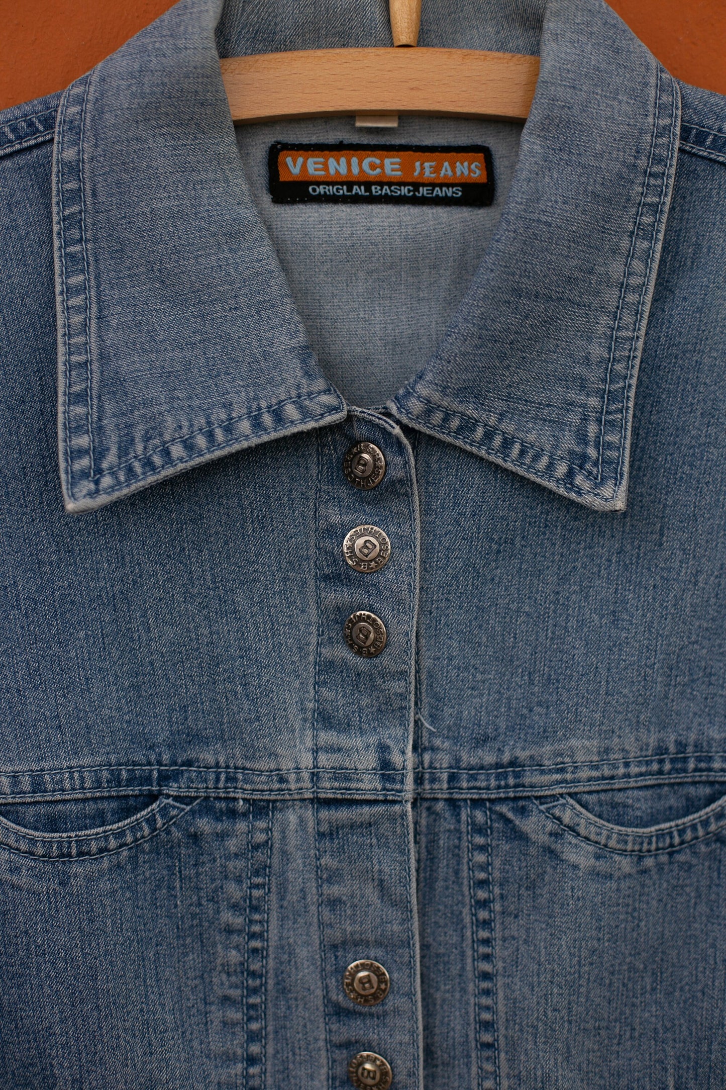 Y2k denim on denim blouse, 80s Vintage jeans shirt, 90s aesthetic, M