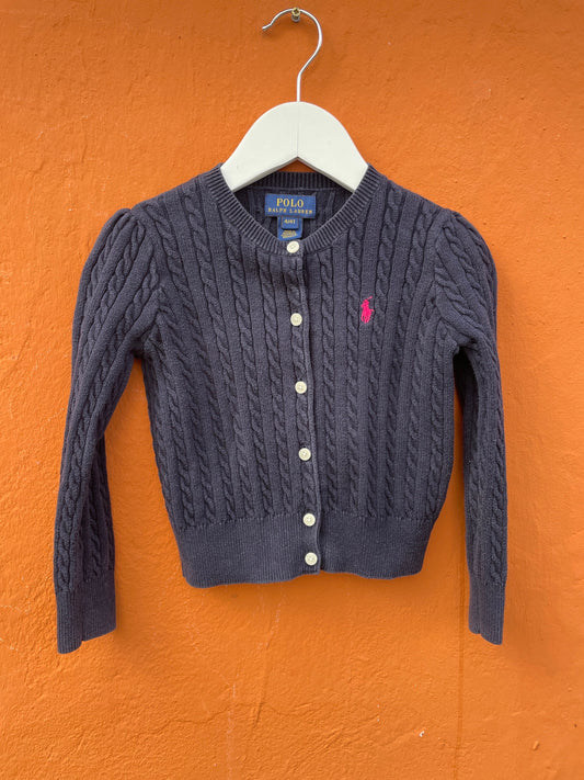 Classic Navy Blue Cotton Cardigan for Girls by Polo Ralph Lauren - Size 4T