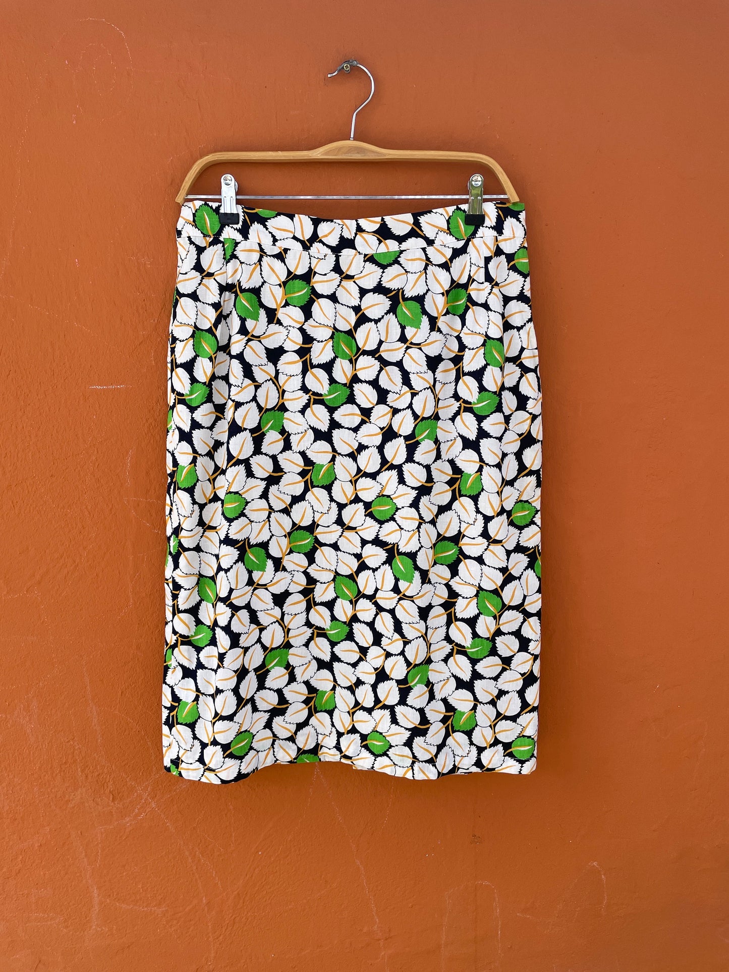 Vintage Blue Pencil Skirt With Leaf Pattern — additional view 11