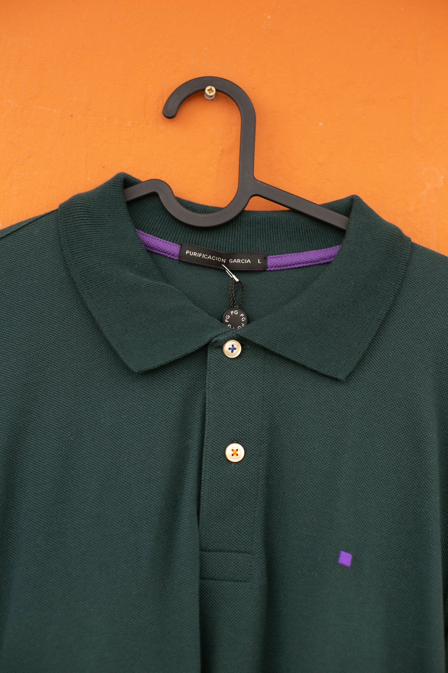 purificacion garcia dark green smart jumper, Long sleeved polo shirt, Unworn cotton t-shirt, Secondhand branded clothing, L