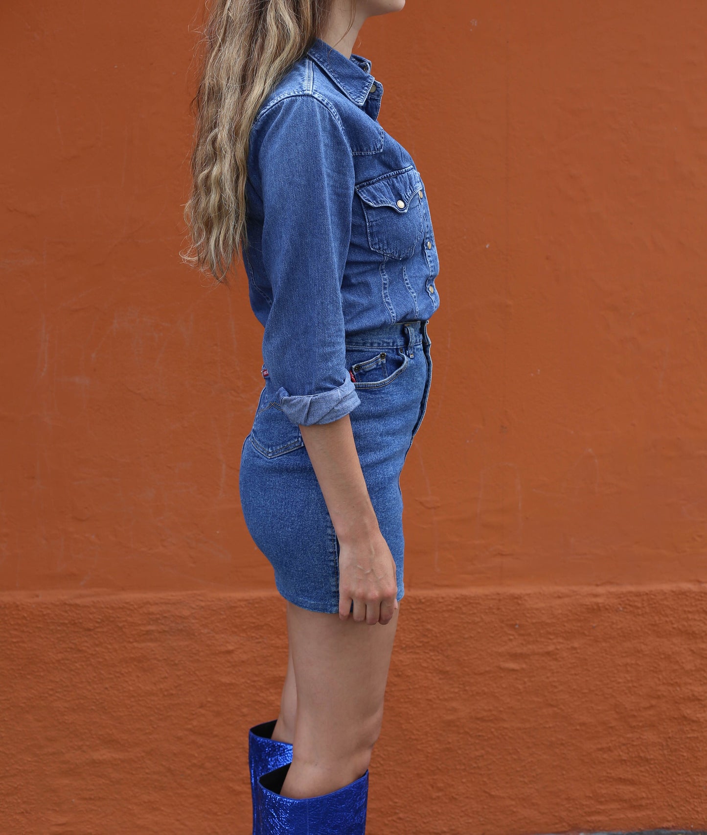 Classic Denim Button-Up Shirt - Versatile & Stylish Jean Top for All Seasons, 90s Denim over denim look, Y2k Britney Spears style