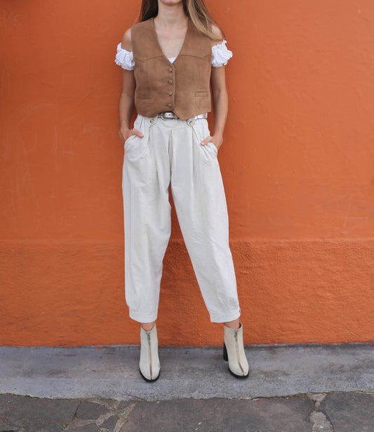 Vintage light brown genuine leather waistcoat, Beo Fiorentini calf leather vest