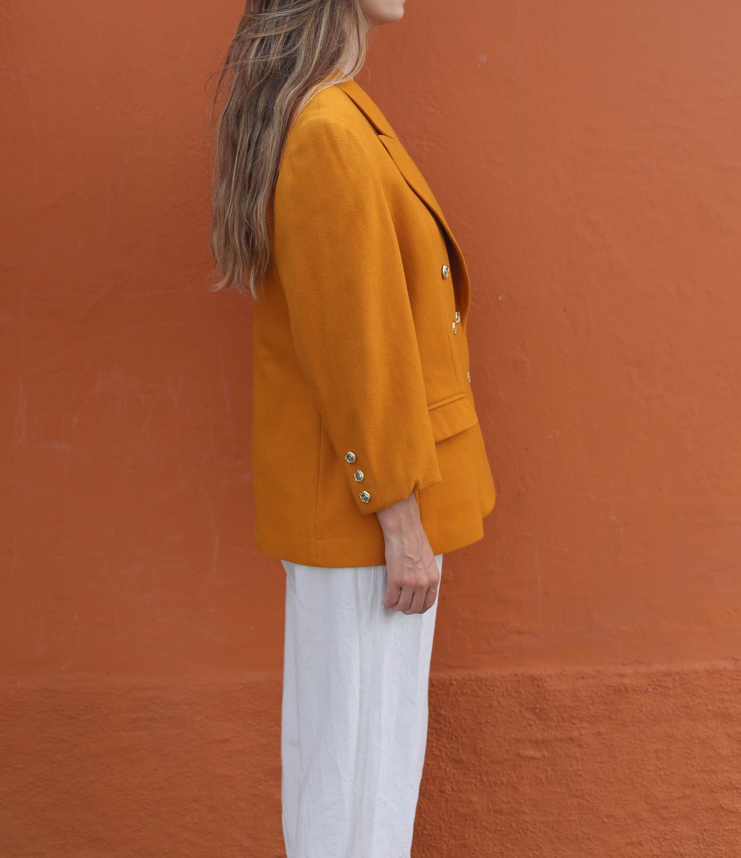 Orange wool vintage blazer, Emily in Paris colourful statement aesthetic, Smart bold Girl boss clothing, Size USA L