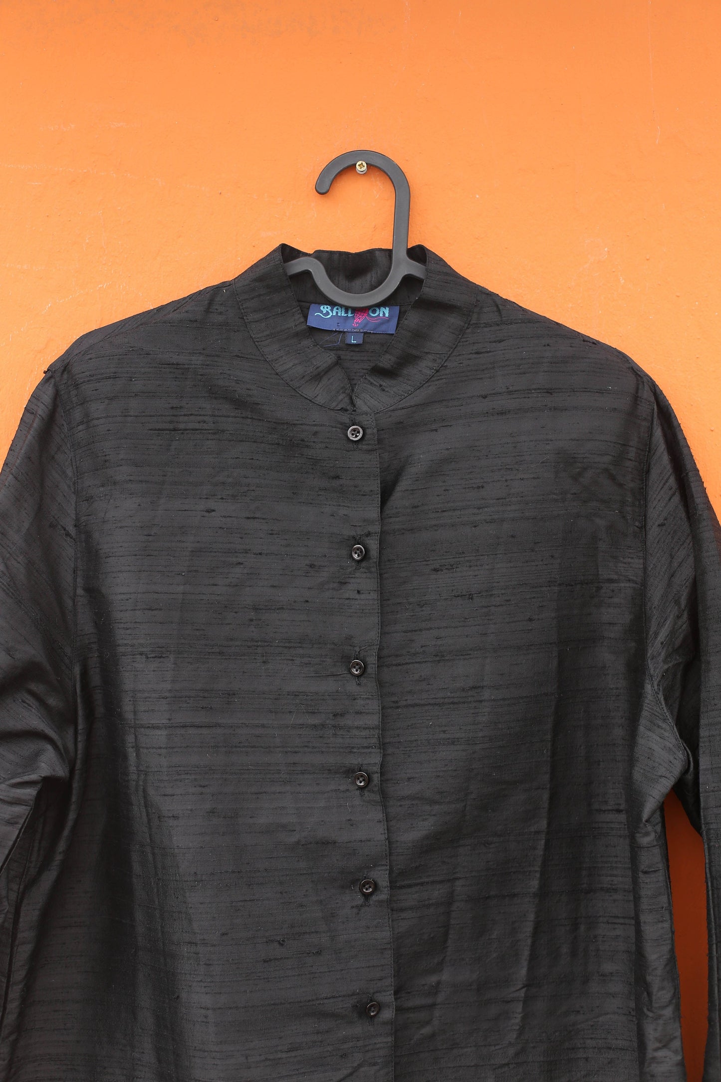 Vintage Balloon Silk Blouse – 100% Silk, Oversized Minimalist Shirt with Removable Shoulder Pads