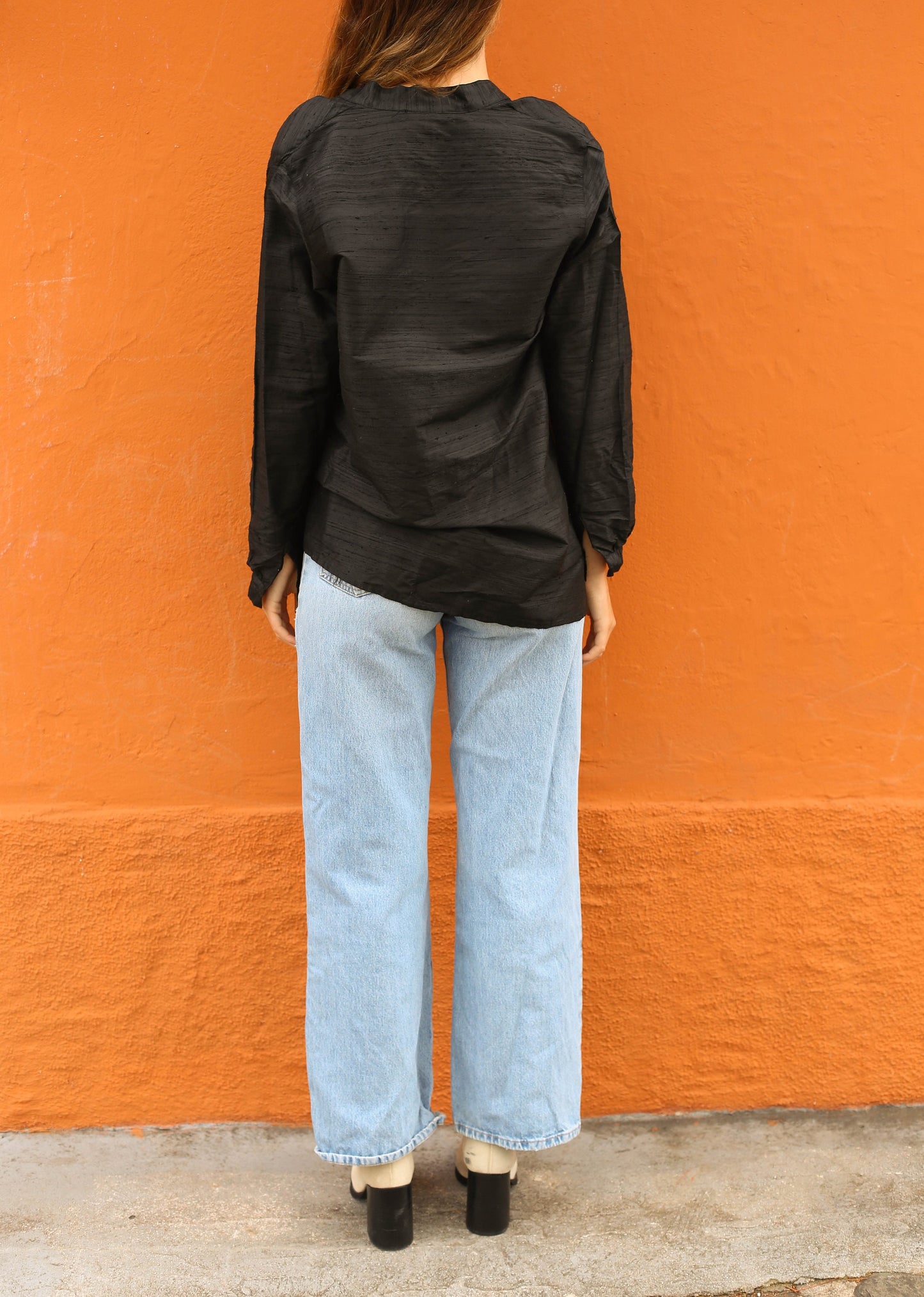 Vintage Balloon Silk Blouse – 100% Silk, Oversized Minimalist Shirt with Removable Shoulder Pads