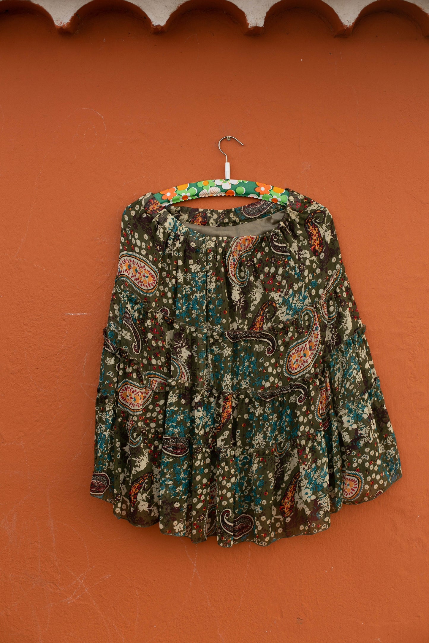 Boho Chic Vintage Paisley Silk Midi Skirt — additional view 7