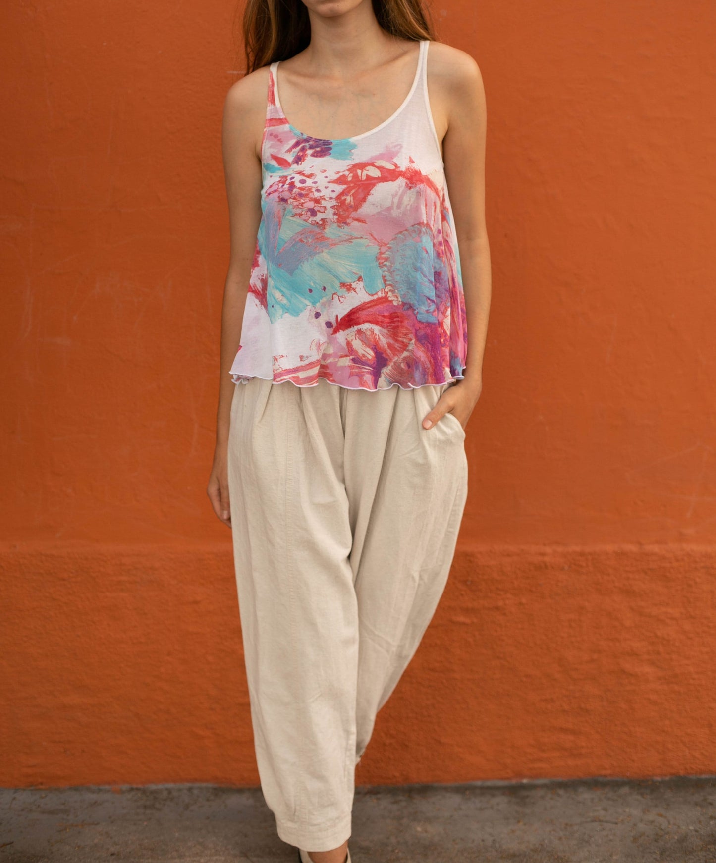 Vintage Y2K Krizia Jeans camisole, Colourful tank top, Pink and blue sheer top, See through net shirt, lightweight summer clothing, USA 8