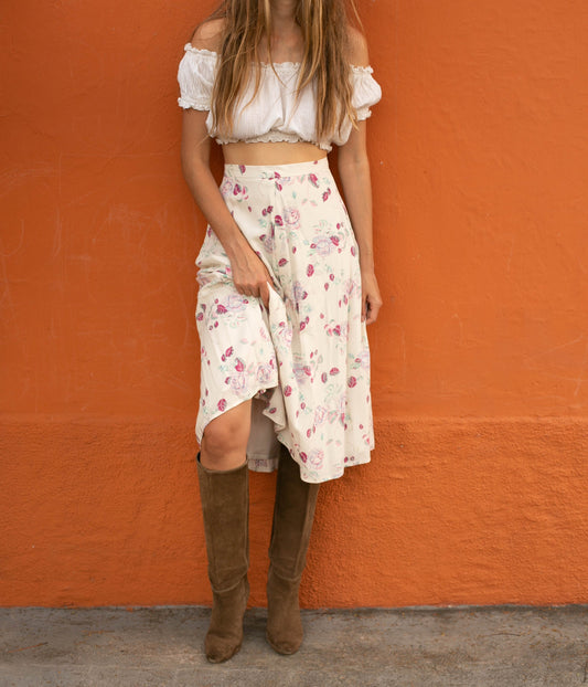 Miss Lagote Floral Maxi Skirt - Cottagecore Rose Print, Romantic High Waist