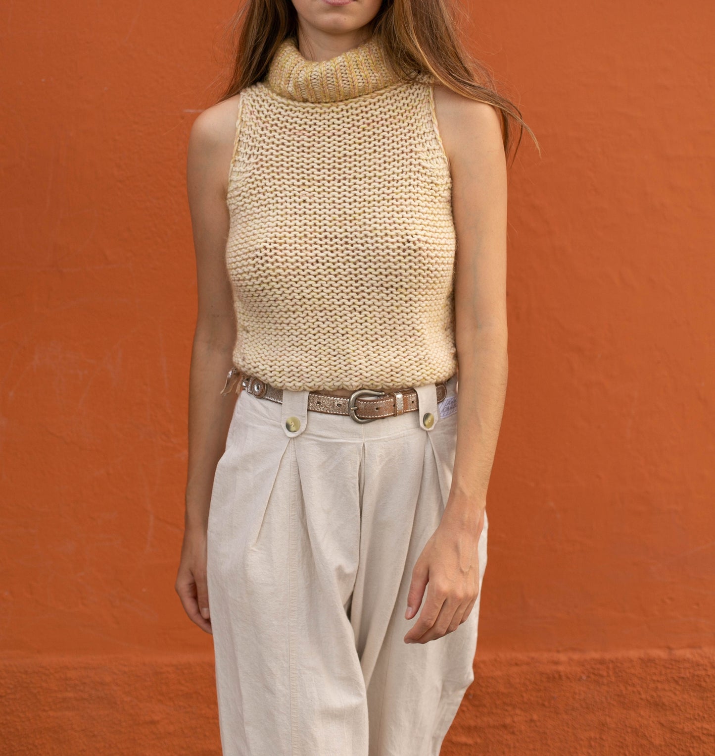 Maria di Ripabianca Cashmere Turtleneck, Designer turtleneck knitwear top, Sleeveless luxury wool knitted top, Basic girl