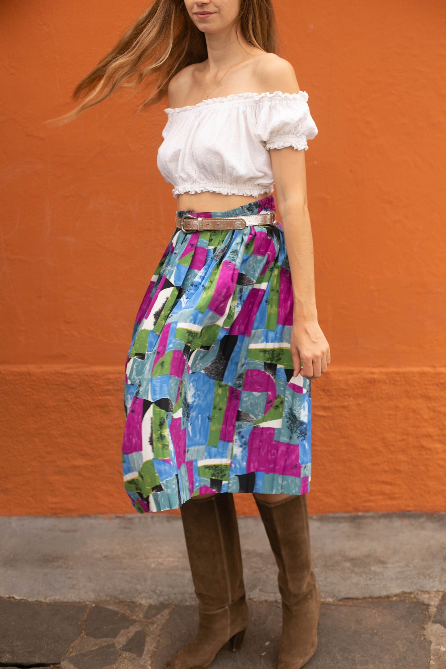 Vintage lightweight summer skirt, midi skirt, High waist spring skirt, Cute unique retro feminine clothing, L