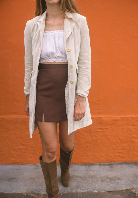 70s Corduroy white vintage woman coat, vintage 90s style, Retro 60s outfit, Stylish streetwear, Playful summer coat