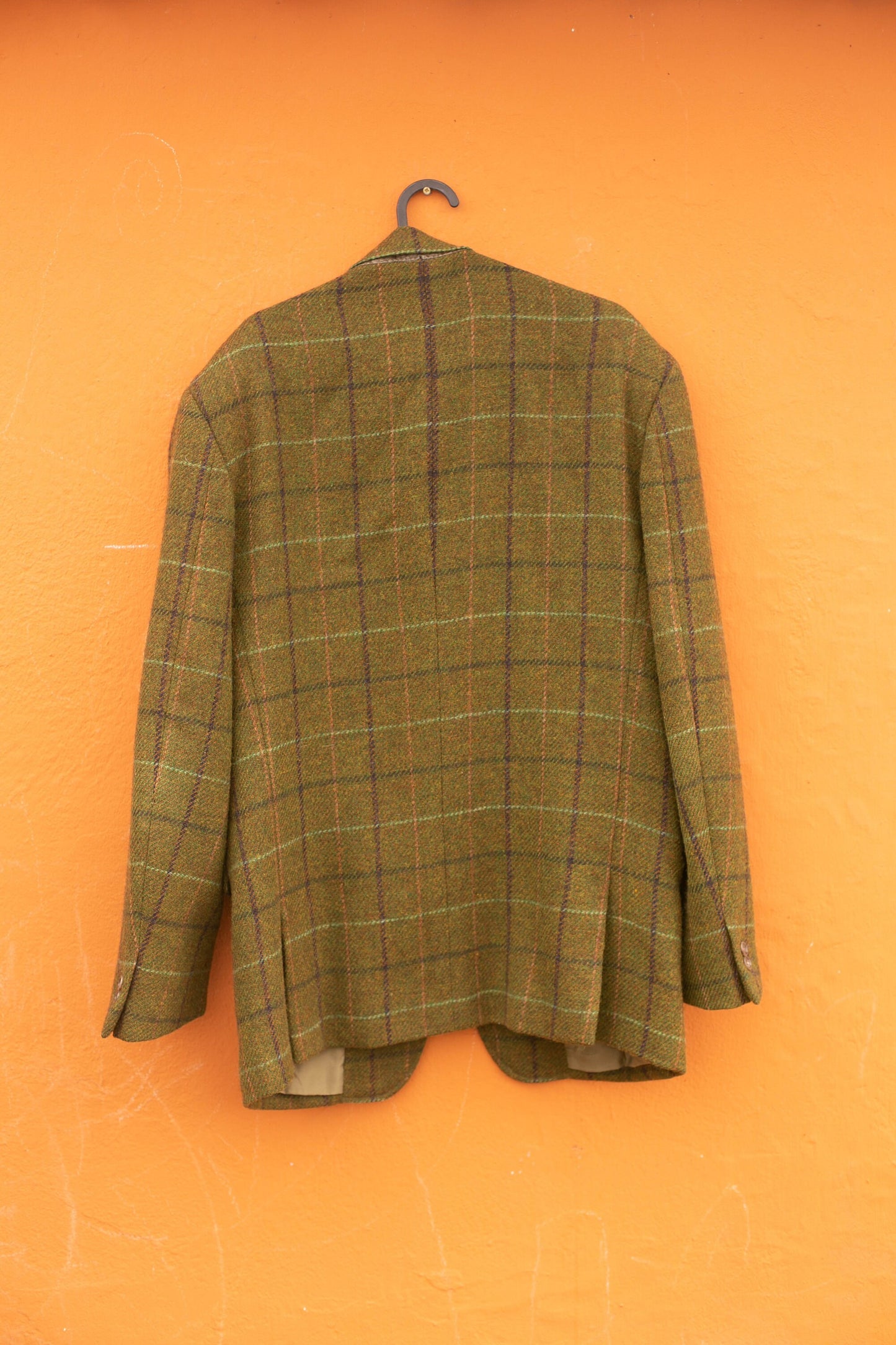 Classic Confar Italian Tweed Blazer, Moss green plaid light academia blazer jacket, Oversized wool outdoor wear, Autumn fahsion aesthetic
