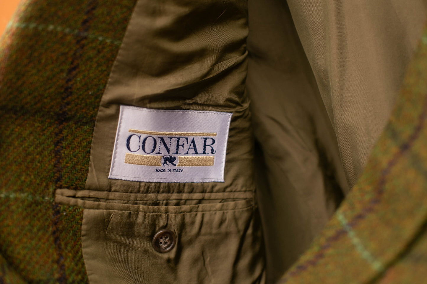Classic Confar Italian Tweed Blazer, Moss green plaid light academia blazer jacket, Oversized wool outdoor wear, Autumn fahsion aesthetic